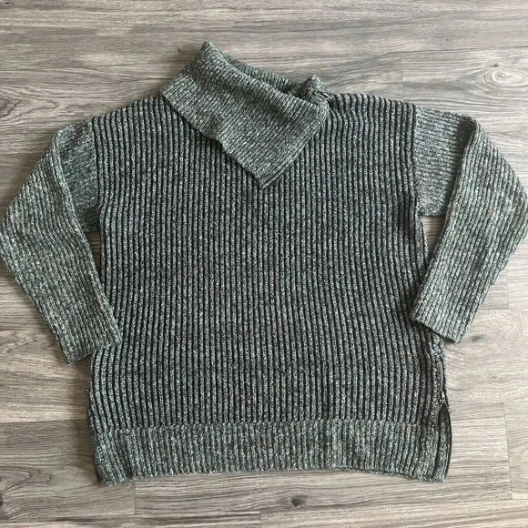 Leo & Nicole Pullover Cowl Neck Knit Sweater Green Size Large Cotton Wool Blend - Picture 1 of 8